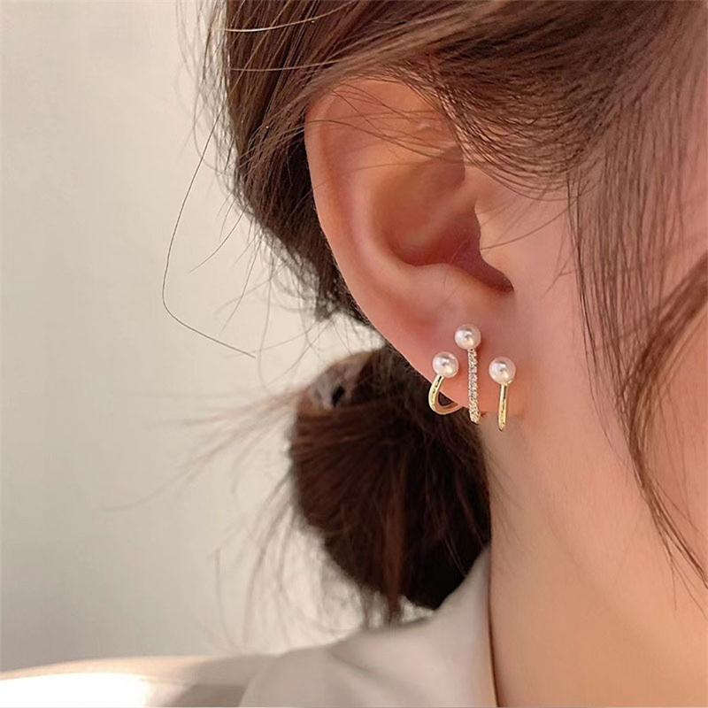 New Inlaid Rhinestone Pearl Stud Earrings Women Personality Fashion Unique Design Earrings Wedding Jewelry Birthday Gift