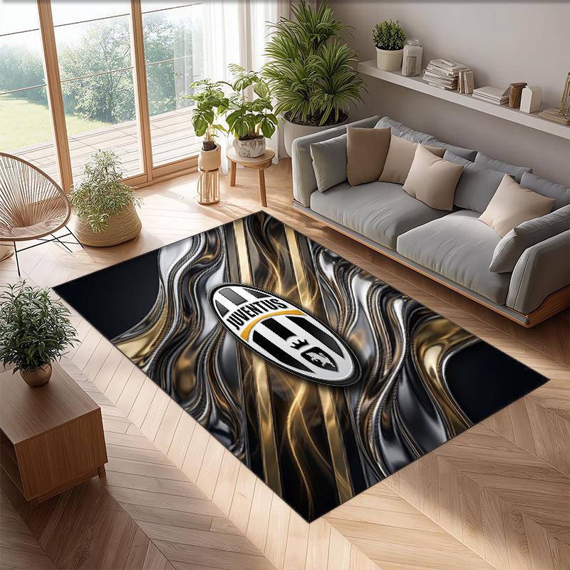Juventus FC bedruckter Flanell-Teppich rutschfest weicher Polyester-Bodenbelag Indoor-Dekormatte für Schlafzimmer Wohnzimmer Sofa