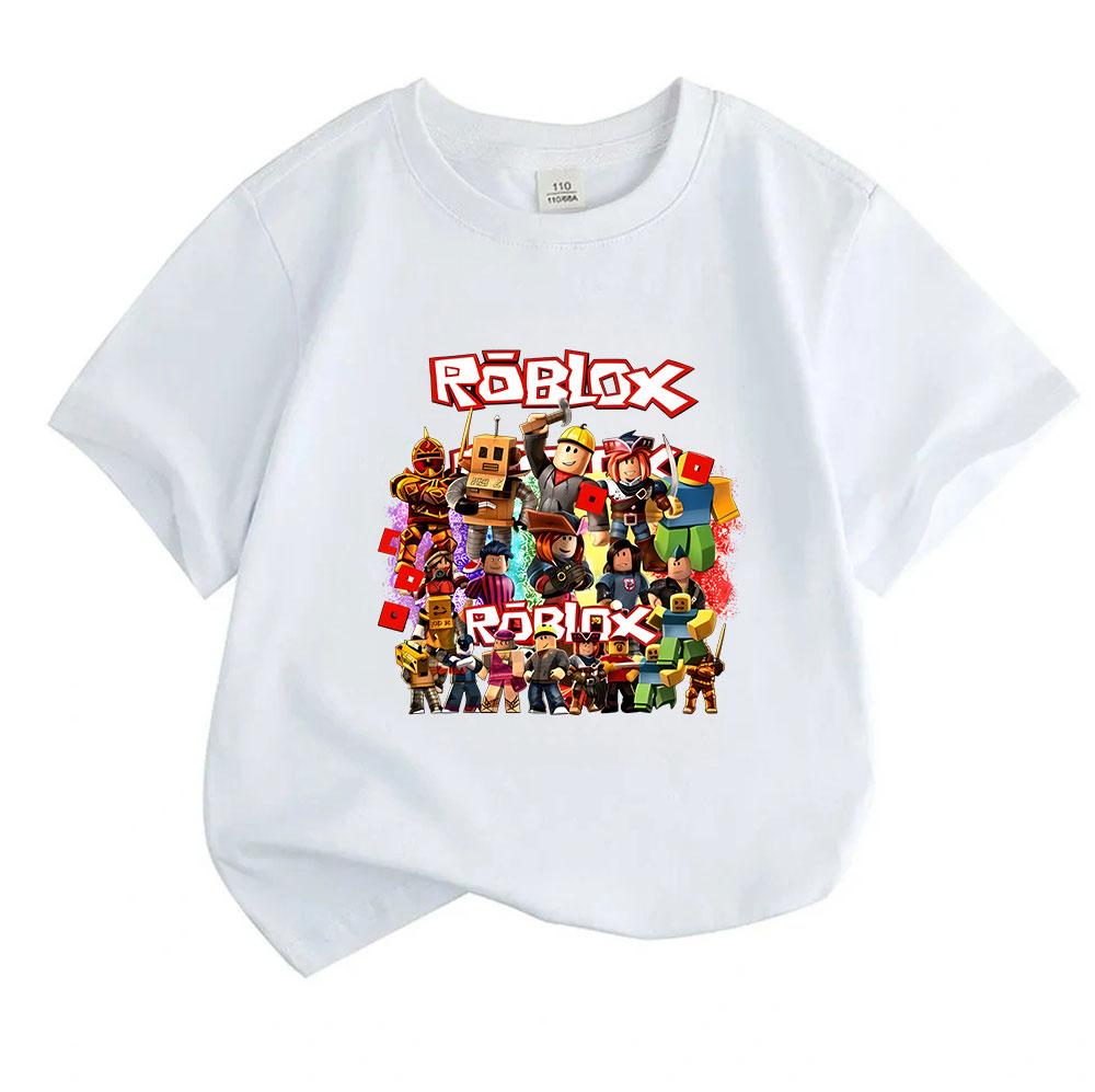 Kids Boys Girls Crew Neck Short Sleeve T Shirt, 100% Cotton Casual Tee with Colorful Game Themed Character Group Print for Children Daily Wear