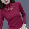 Tricou de bază cu guler pe jumătate, uni, cu petice, pentru femei, toamnă timpurie, catifea germană, cu mâneci lungi