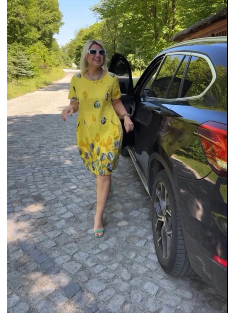

2025 Floral Print Loose Casual Summer Dress with Round Neck 2XL