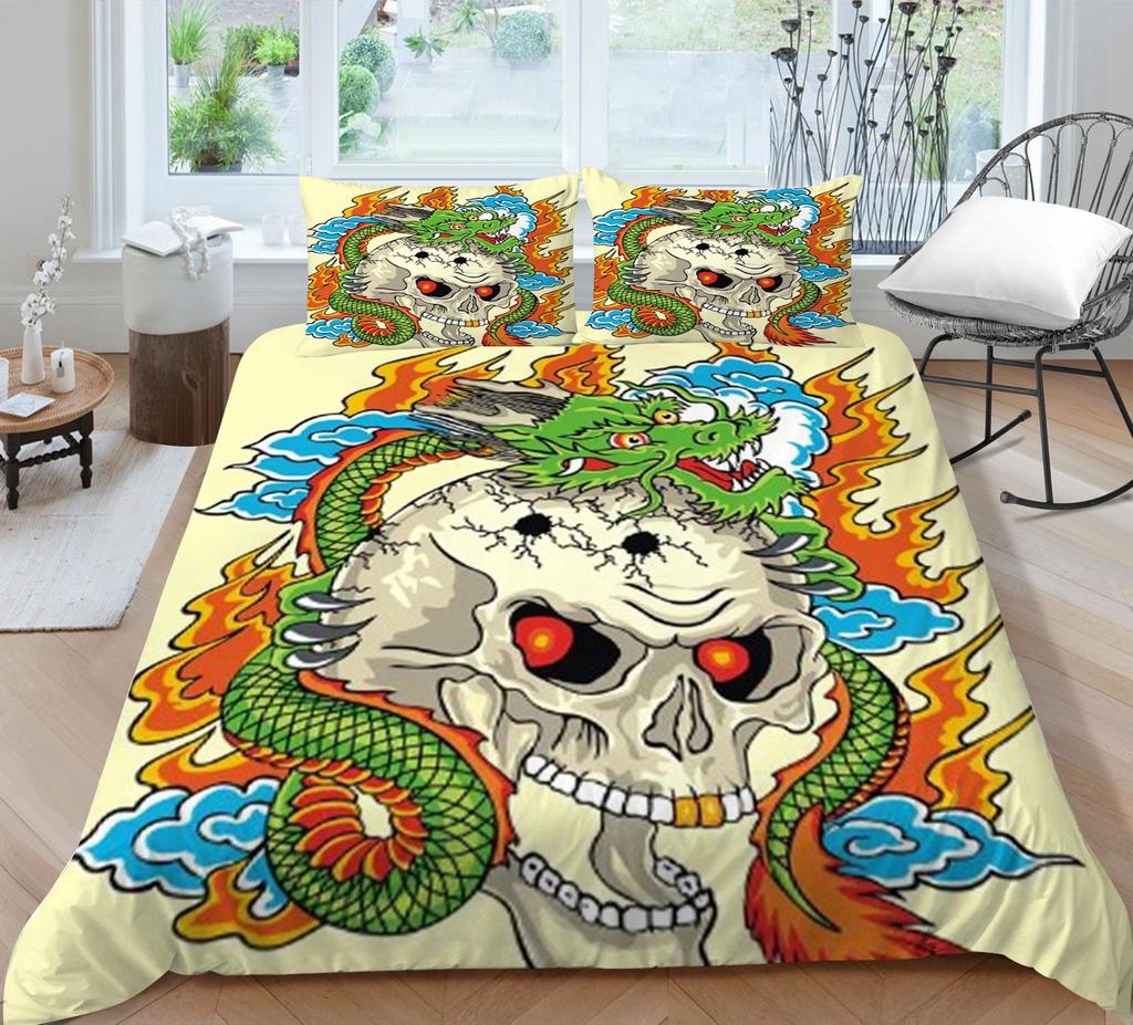 Bettbezug-Sets, Bettwäsche-Set, 3D-Schädeldruck, für Kinder, Schule, Erwachsene, Bett, Polyester, Kissenbezug, atmungsaktiv, warm, Heimtextilien