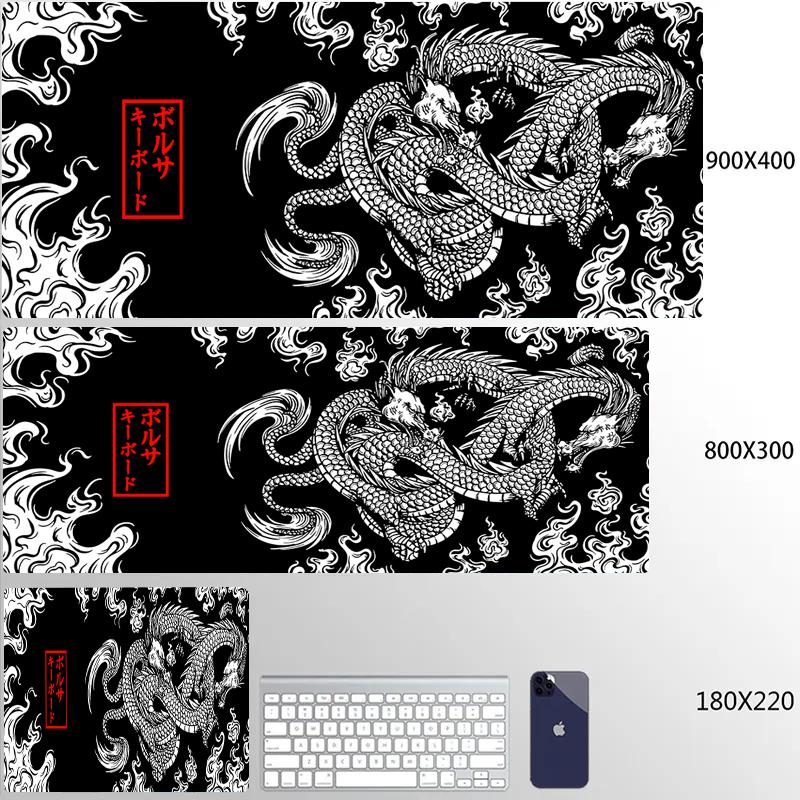 Red Dragon Mousepad Gamer Mouse Pad Light Gaming Room Accessories Desk Mat Japan Art Nonslip Keyboard Mats Company Xxl Mausepad