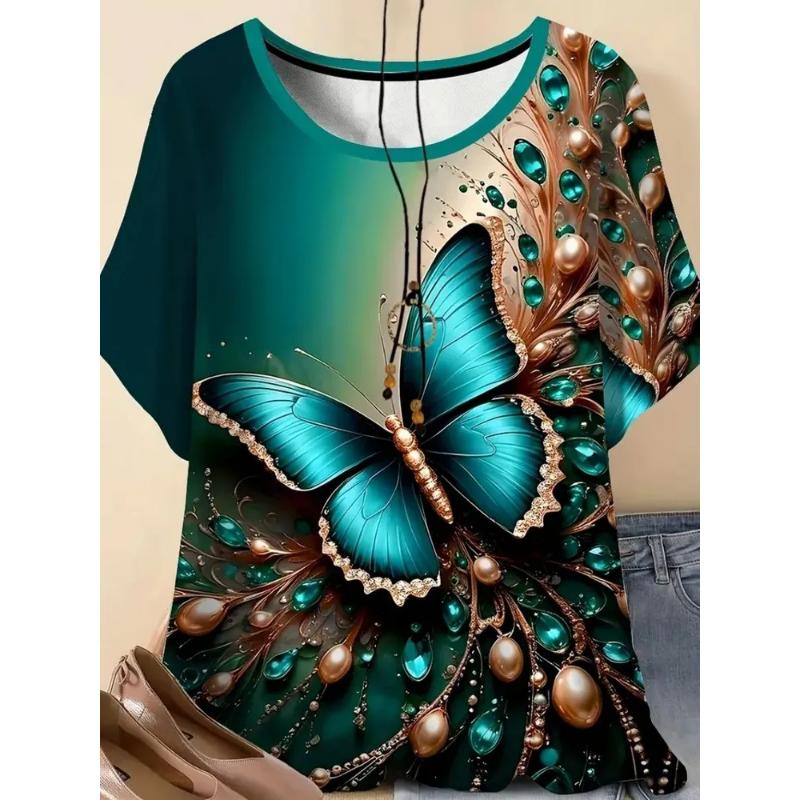Fashion Women's Flower Short Sleeve Crew Neck T-Shirt 3D Flower Color Printing Tops Daily Wear