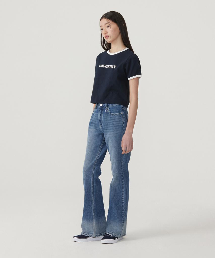 COVERNAT WOMAN Crop Cooper Logo Ringer T-Shirt Navy