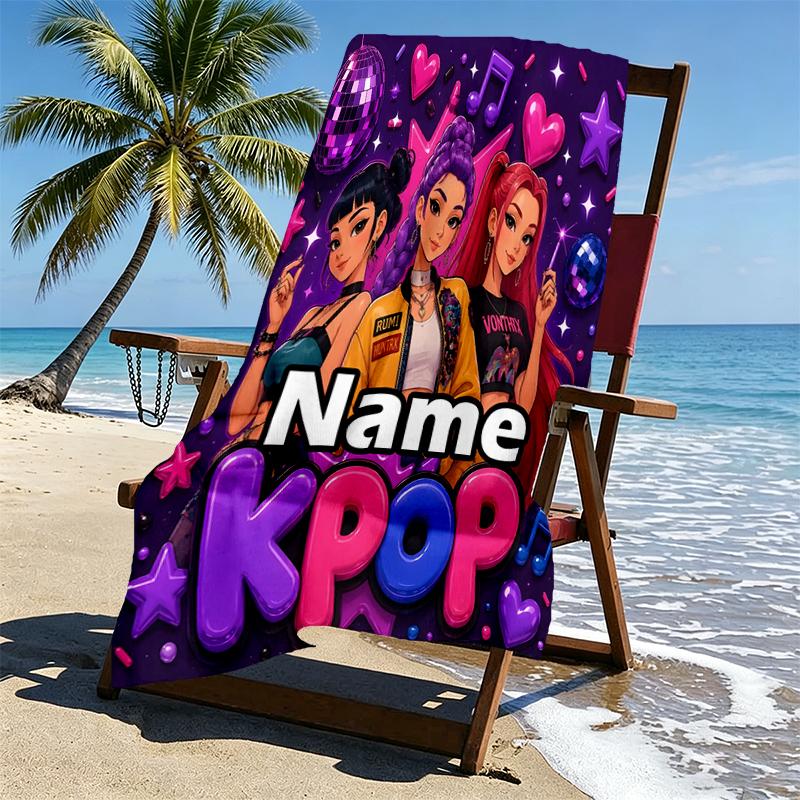 Asciugamano da Spiaggia Personalizzato con Nome KPop Hunters Print, per Viaggio Campeggio Festa in Spiaggia Decorazione Casa, Regalo di Compleanno per Famiglia e Amici