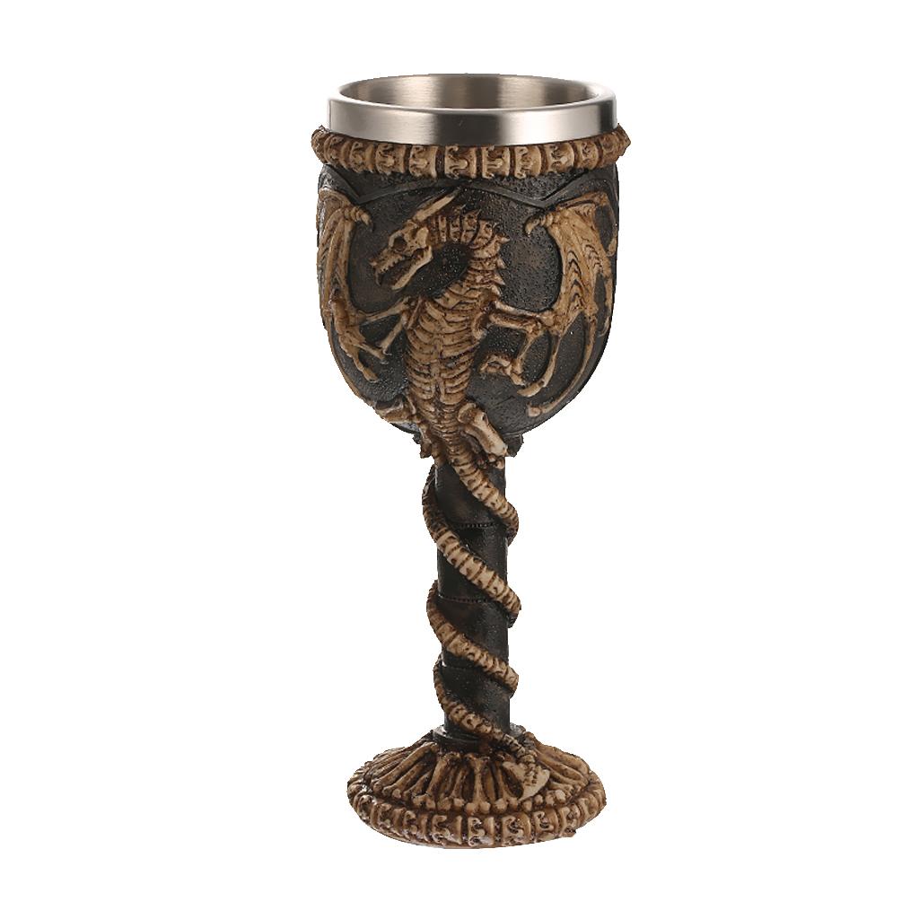 Gothic Resin Stainless Drinking Mug Dragon Skull Metal Wine Goblet Cup
