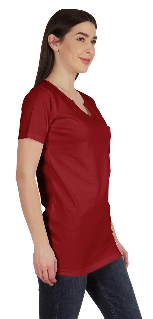 Inkmeso Long Length Notch Neck Top For Women Basic Cotton Tee Shirt w  Pocket Patch Legging