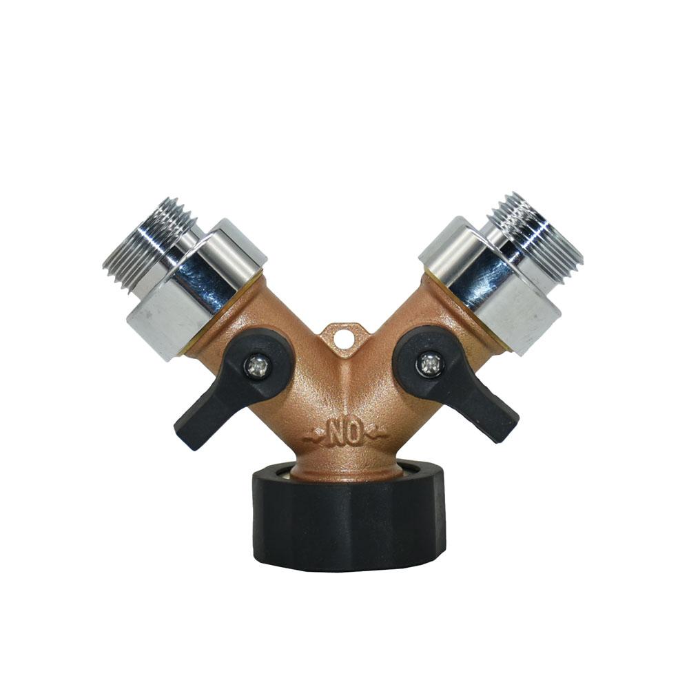Brass 2-Way Garden Tap 3/4 Female To 1/2 3/4 Y Irrigation Valve Water Splitter Quick Connector Garden 1 Set