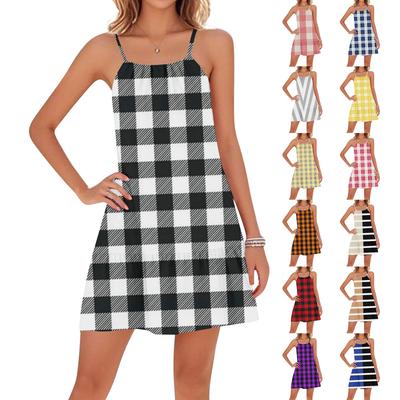 Women's Casual Round Neck Adjustable Straps Beach Backless Dresses
