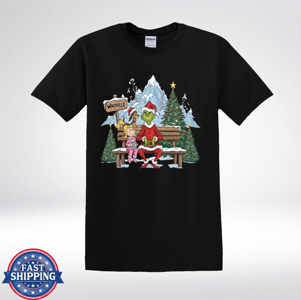 Смешная Ворчливая Зеленая Сцена из Гринч Рождественская Шапка Праздничная Графическая Футболка 3XL