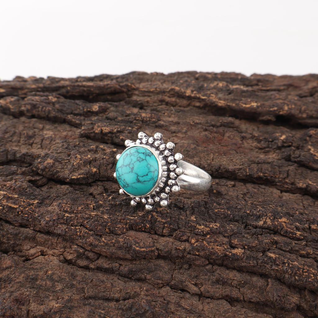 Magnesite Turquoise Gemstone Jewelry, 925 Solid Sterling Silver Ring, Handmade Silver Ring For Wedding Gift