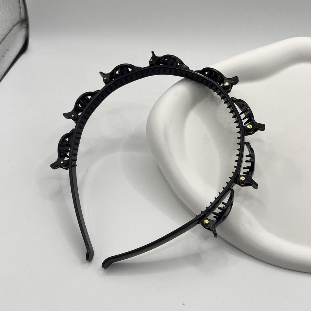 Woven Headband with Small Clips for Bangs - Multi-layer Hollow Braid Hairband