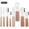 24pcs Red Wooden Handle Stainless Steel Dinnerware Set Steak Knife Fork Coffee Spoon Tableware Christmas Party Kitchen Flatware