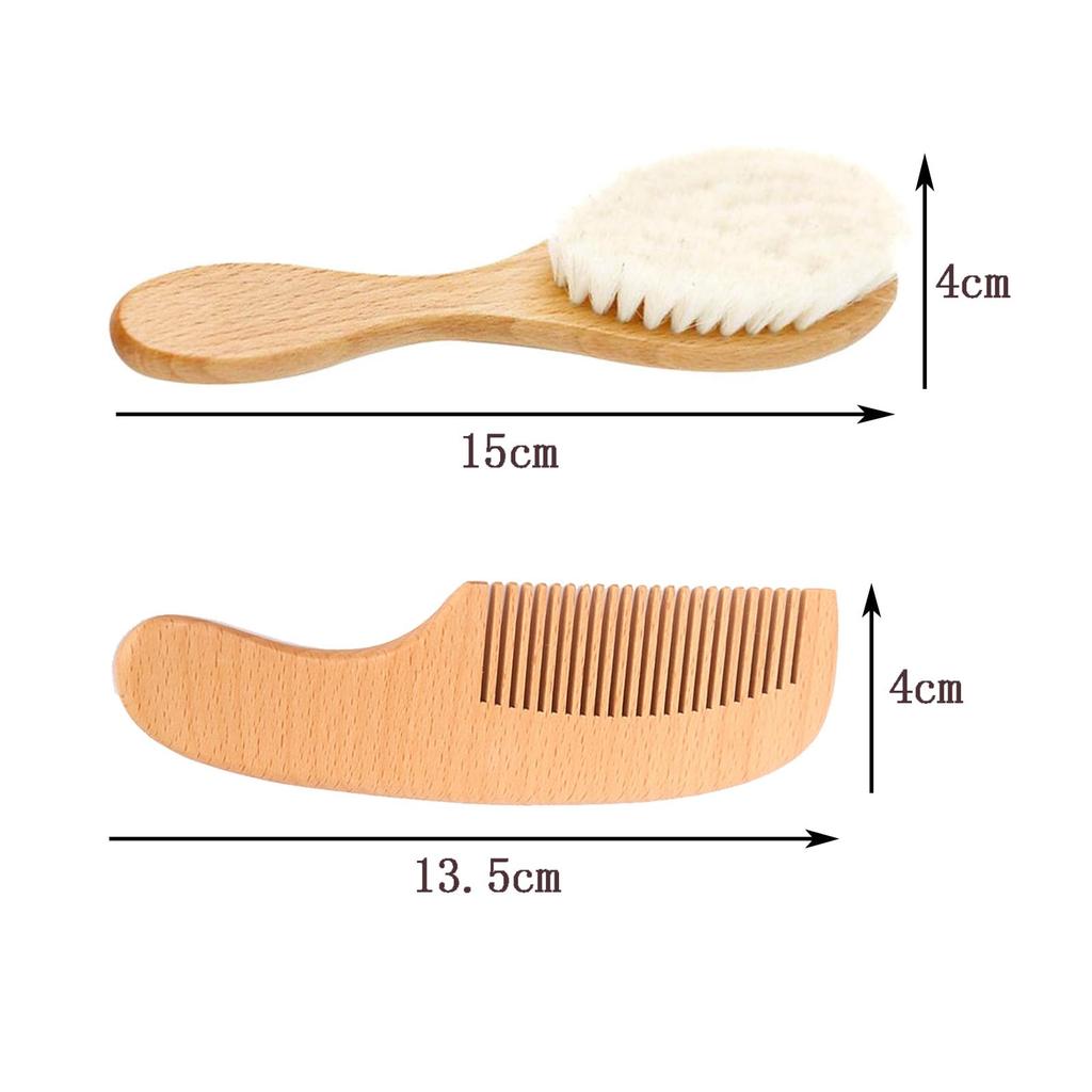 Baby Brush Comb Set with Natural Wood Handle and Soft Animal Suitable for Newborns and Gentle Scalp Perfect As a Baby Shower & Bristles. Up. Care.