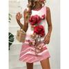 Sleeveless Dress Women O Neck 3d Print Midi Dresses Comfortable Plus Size 8XL Beach Clothing
