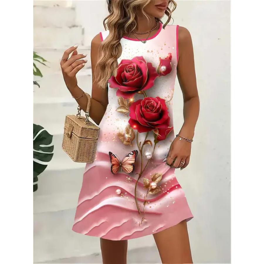 Sleeveless Dress Women O Neck 3d Print Midi Dresses Comfortable Plus Size 8XL Beach Clothing