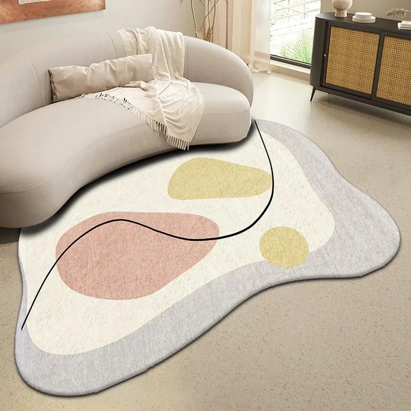 Large Modern Luxury Carpets for Living Room Fluffy Soft Green Plush Carpet Cream Irregular Rug Home Thickened Mat Washable Mats