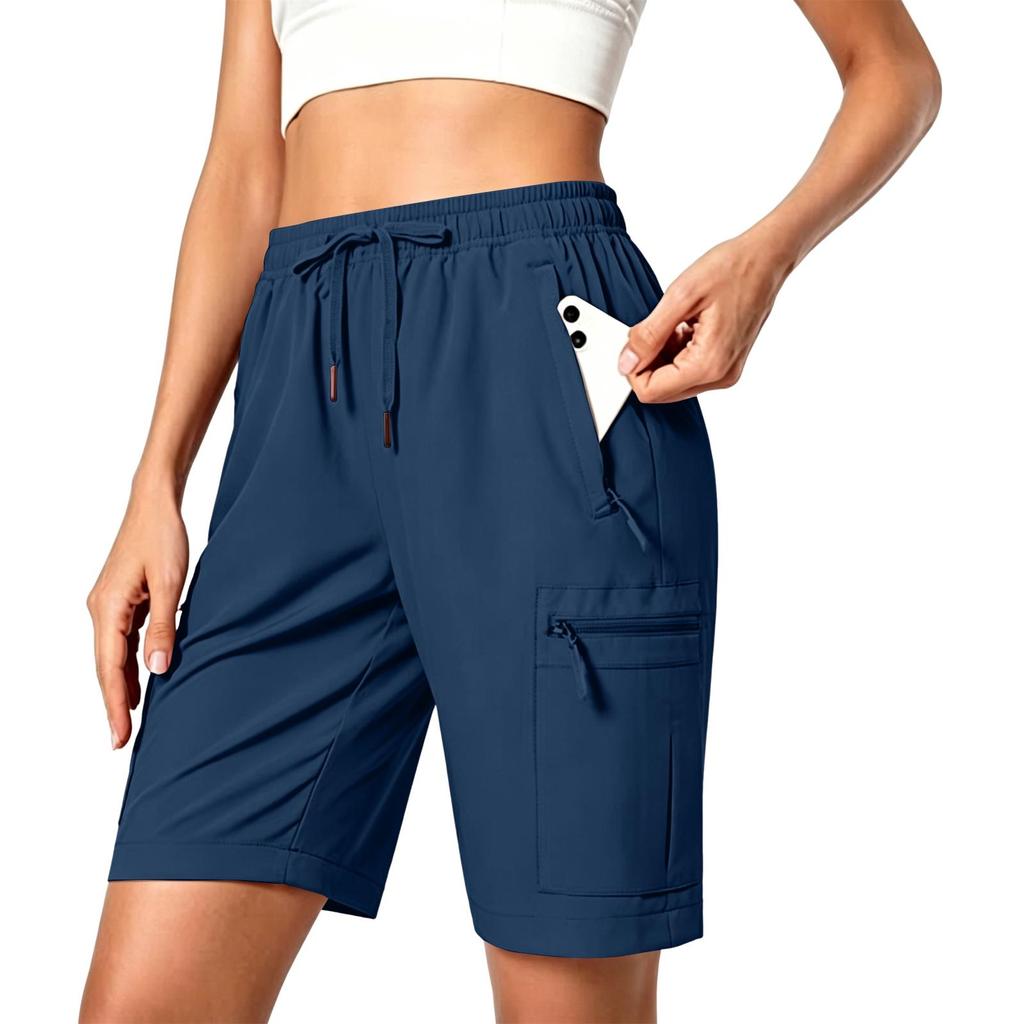 Pantalones Cortos Deportivos Ligeros para Mujer para Senderismo, tipo Cargo, de Secado Rápido, con Cintura de Cordón y Múltiples Bolsillos para Actividades al Aire Libre