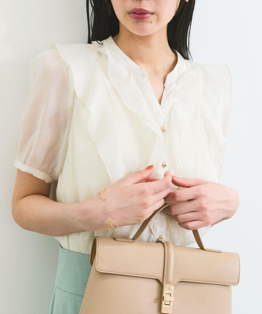 Blusa Transparente con Volantes de Manga Corta para Mujer Natural [BIS] [Lavable], (dieciséis)