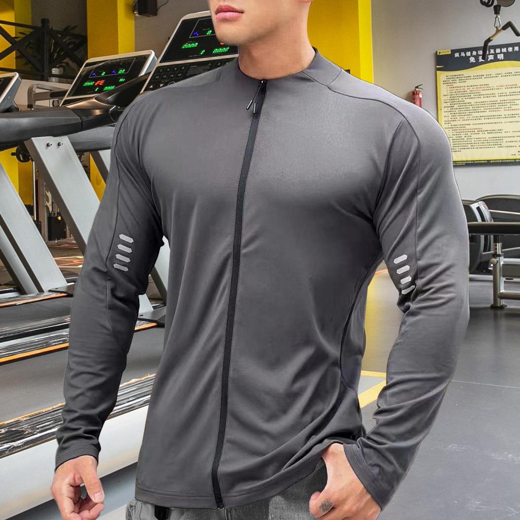 Herren Langarm Herren Jogging Freizeit Trainingskleidung Locker Gym Fitness Sport Reißverschluss Langarm T-Shirt