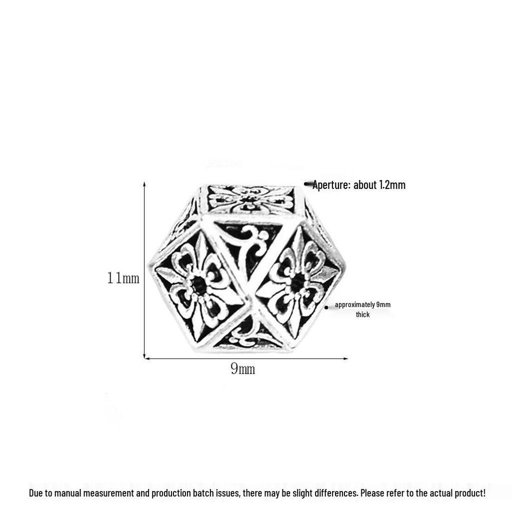 Vintage S925 Sterling Silver Polygon Spacer Beads for DIY Bracelets - Irregular Hollow Thai Design