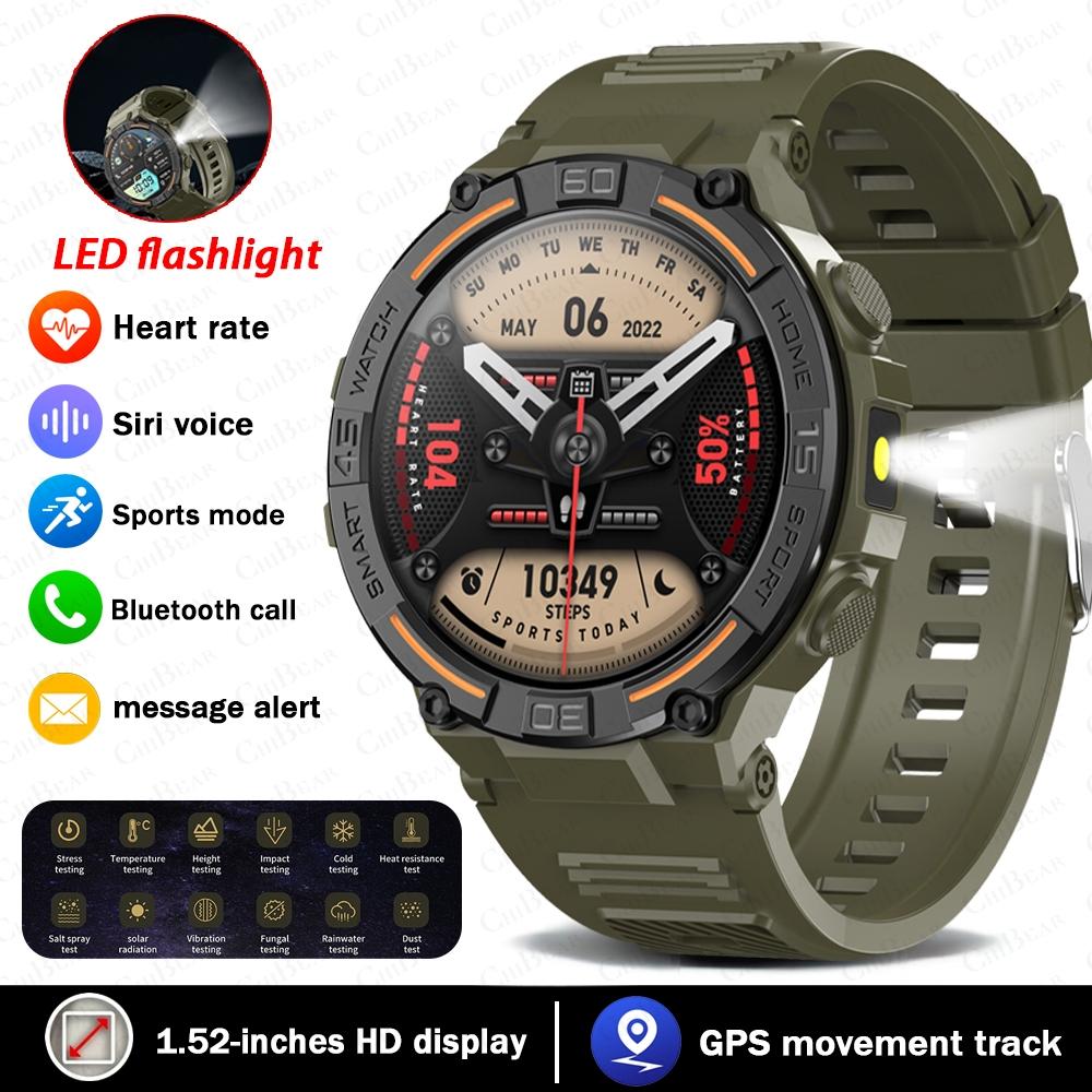 Smartwatch Militärisch Herren 360*360 HD Bildschirm Taschenlampe Gesundheitsüberwachung Wasserdicht Herzfrequenz BT Anruf Smartwatch Für Android IOS