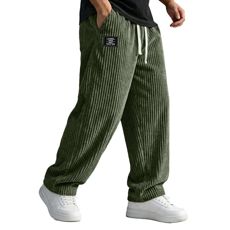 Men's American-style Embroidered Black Label Loose Straight-fit Casual Pants with Vertical Stripes Casual Pants