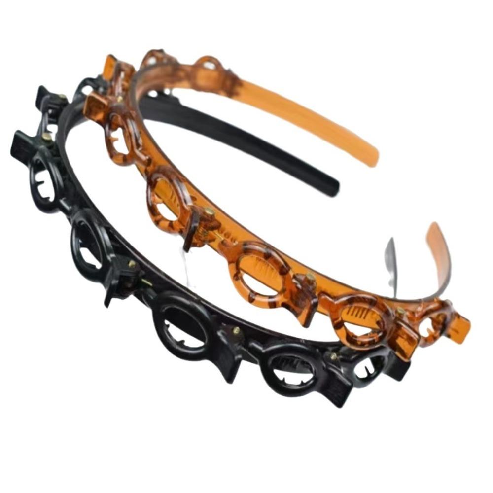 Adjustable Headband with Clips Double Bangs Hoop Design Bangs Hairstyle Hairpin with 8 Clips Multi Layer Toothed Braid Tool