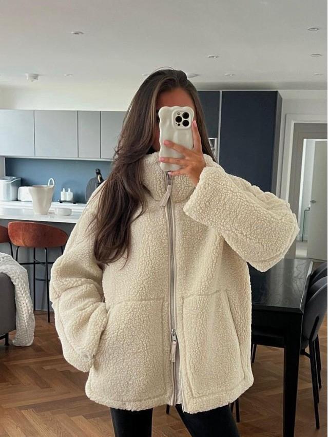 2024 Women's European & American Solid Color Lamb Wool High Collar Coat for Autumn/Winter