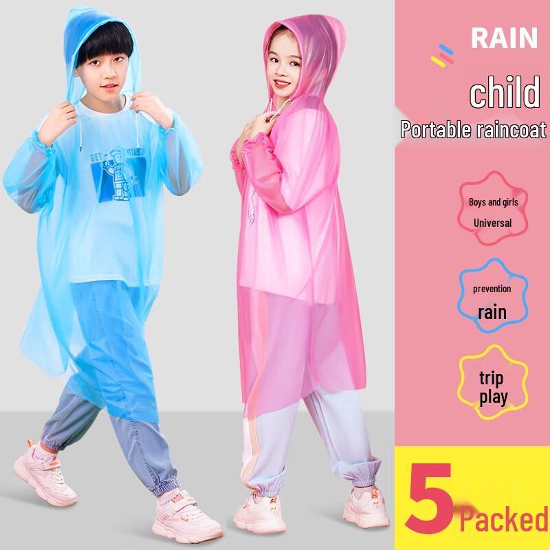 JAJALIN Kids Disposable Hooded Rain Poncho - 5 Pack