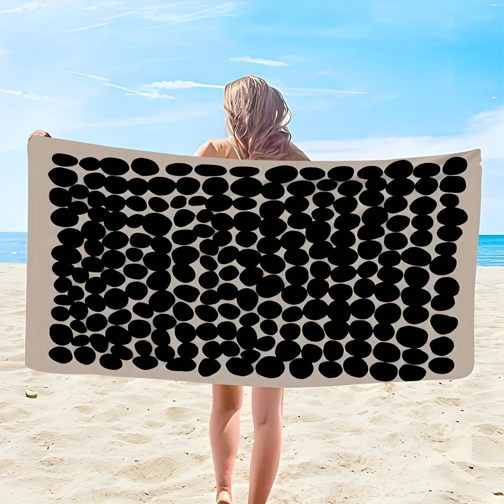 Microfiber Beach Towel Waterproof Sandproof 2D Flat Printed Black Dots Pattern Summer Vacation Pool Blanket Travel Bath Towel