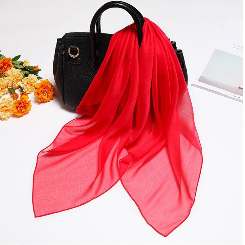 

Однотонный небольшой шелковистый шифоновый квадратный шарф - Travel Fashion All-Match Neck and Gauze Scarf Square scarf 90*90 ярко-красный