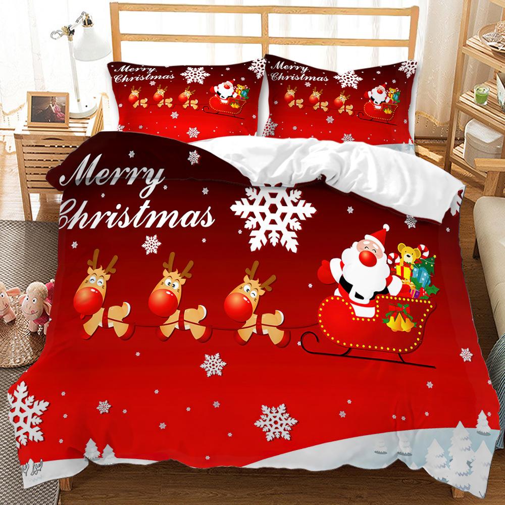 Three-Piece Quilt Cover Christmas Elk Holiday Decoration Bedding Digital Printing Kit