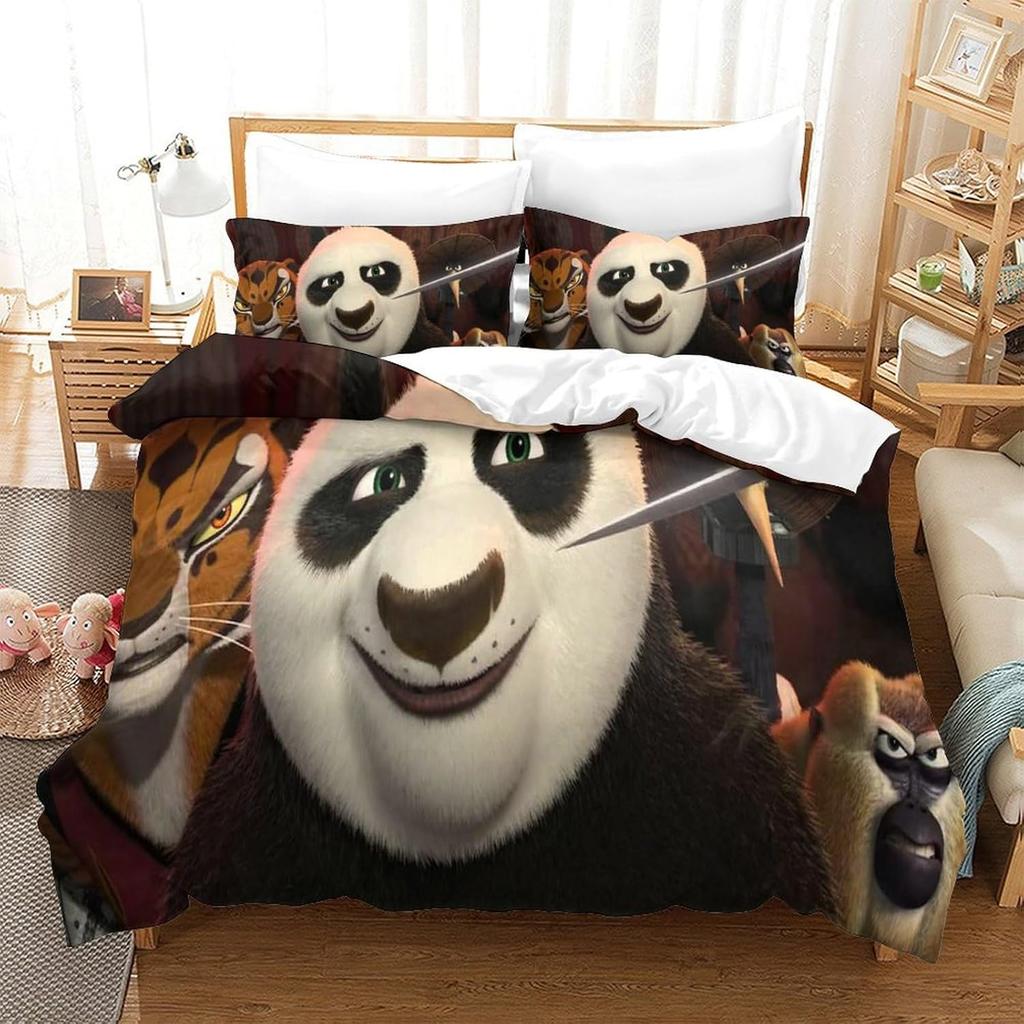 Panda Duvet Cover Anime Characters Duvet Set 2 Piece Microfiber Quilt Cover Reversible Bedding Sets with Matching Pillowcases