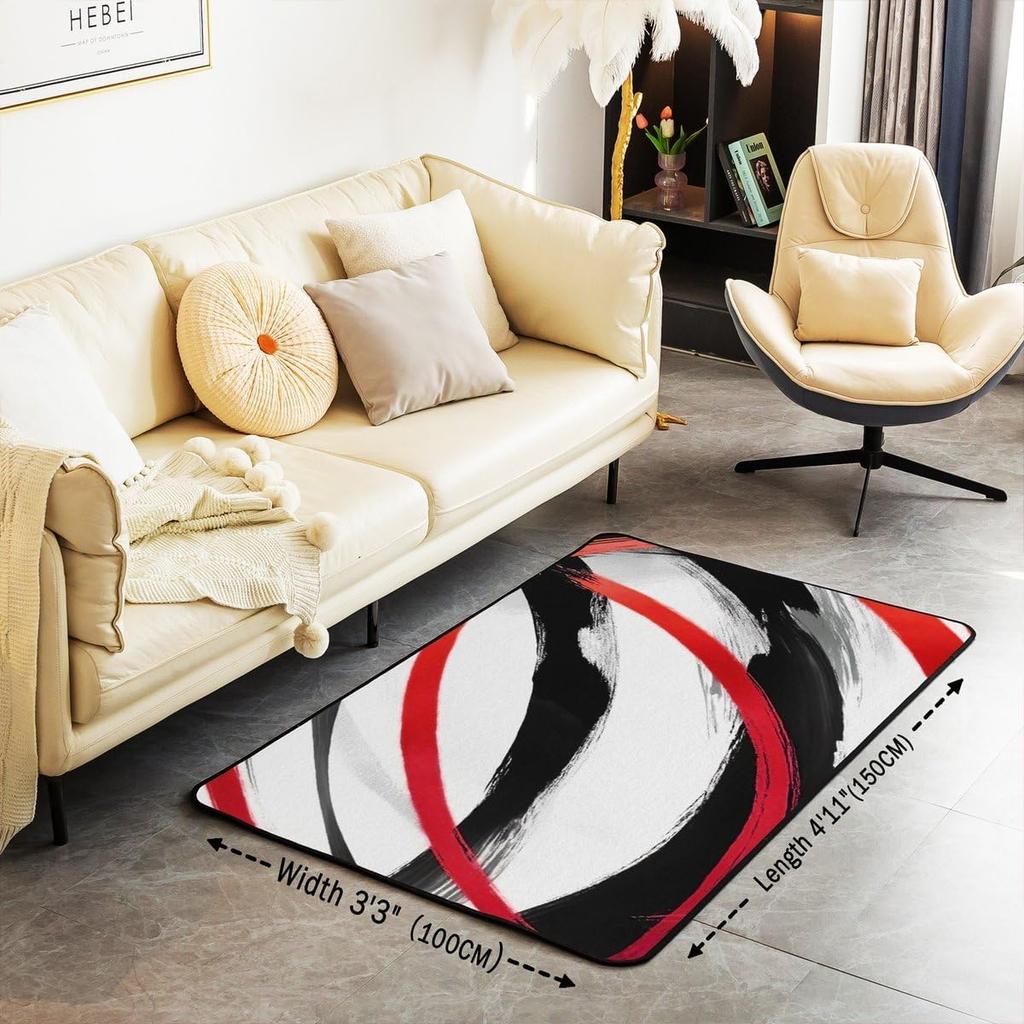 Red Area Rug for Bedroom Line Abstract Living Room Rugs Soft Non-Slip Modern Geometric Decor Carpet Indoor Floor Mat for Home
