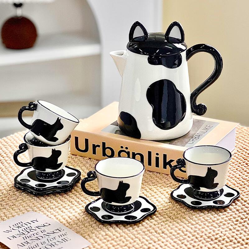 Милый керамический чайный сервиз с котиком