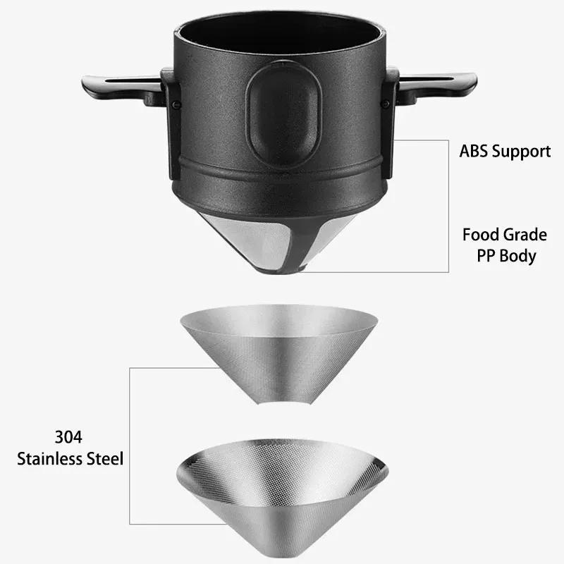 Portable Coffee Filter Foldable Drip Coffee Tea Holder Funnel Baskets Reusable Paperless Pour Over Stand Coffee Dripper Strainer