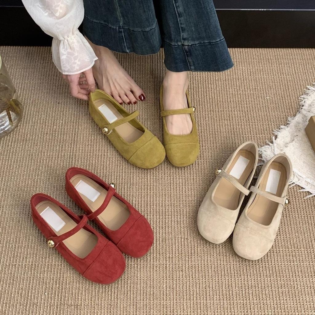 Early spring single shoe girl 2025 new French retro gentle fairy suede red Mary Jane shoes flat beanie shoes