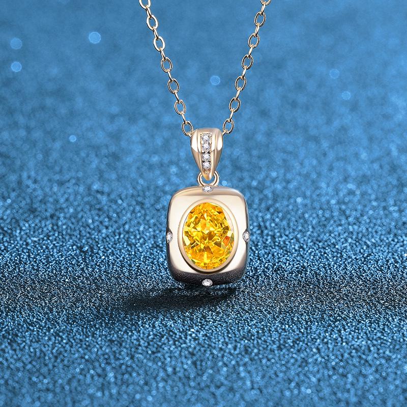 

S925 Rose Gold Electroplated Egg-Shaped Five-Color Pendant Necklace with Ice Flower Cut in Sea Blue, Pink, and Green. S925 Silver жовтий/алмаз