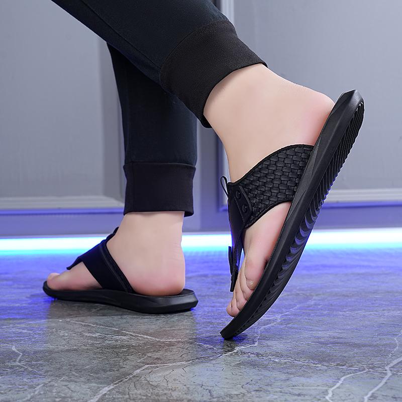 Men Flip Flops Flats Slippers Summer White Sandals Retro Black Leather Beach Shoes Plus Size