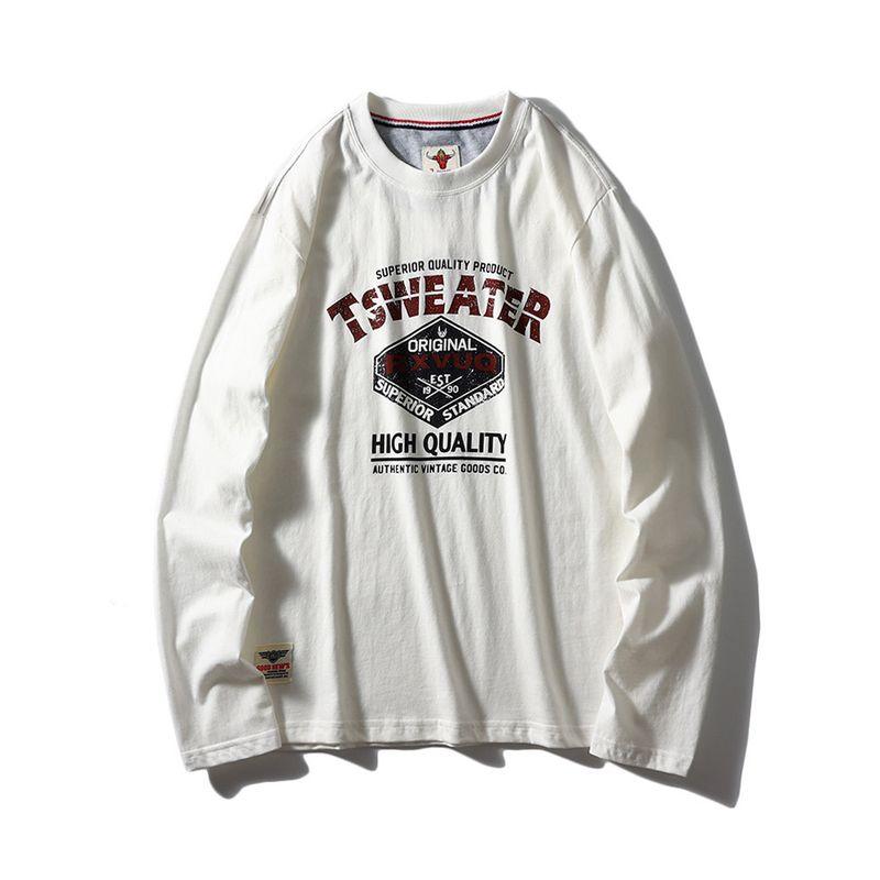 American Retro Print Pure Cotton Long Sleeves T-shirt Men 2024 New Arrival Spring and Autumn Bottoming Shirt Export Menswear T-shirt