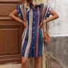 Color Striped Shirt Skirt Women's Summer Fashion Trend Short Sleeve Medium and Long Skirt