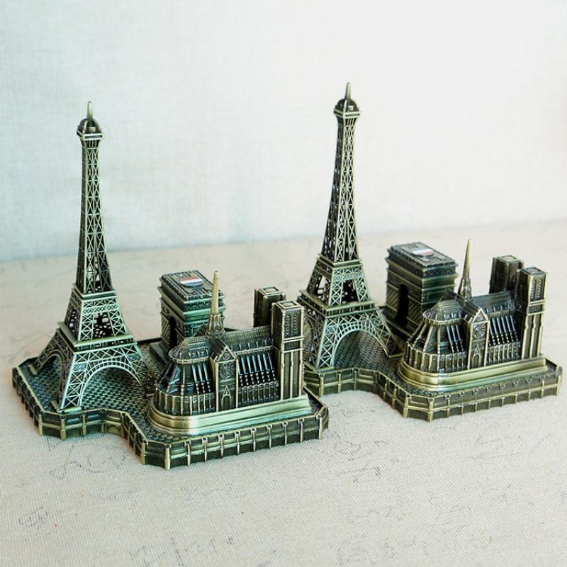 Eiffel Tower Notre Dame Arc De Triomphe Building Model Metal Antique Bronze Figurine World Famous Landmark Architecture Decor