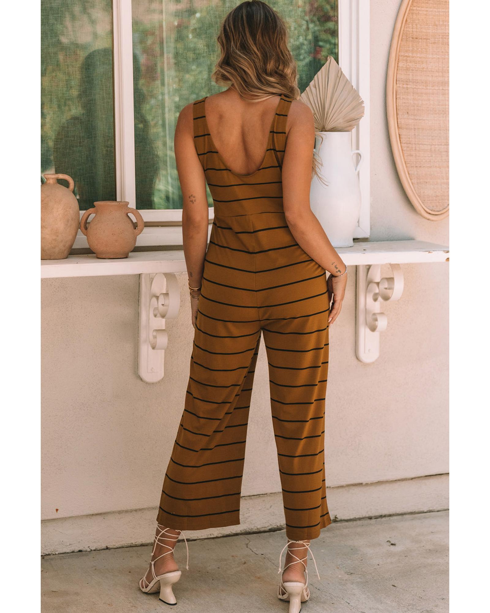 

Azura Exchange Striped Wide Leg Jumpsuit S коричневый
