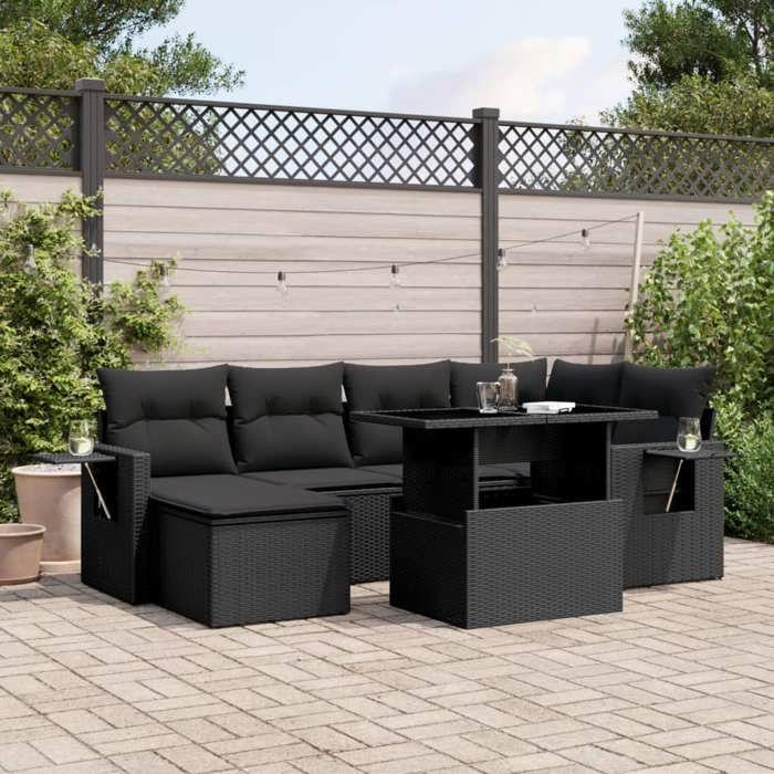 VidaXL Salon de jardin 7 pcs avec coussins noir résine tressée 3268045