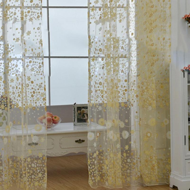Sheer Curtain Innovative Elegant Translucent Floral Voile Drapes for Living Room Study Room Bedroom