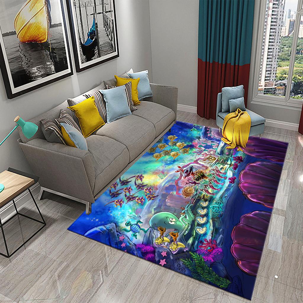 Underwater World Ocean Theme Carpet Cute Dolphin Octopus Sea Turtle Pattern Anti-slip Floor Mat for Living Room Bedroom Bathroom