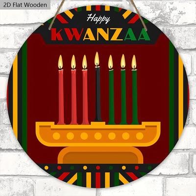Frohes Kwanzaa Afroamerikanische Feste Holzschild - Klassisches rundes Schild für Haustür, Wandbehang-Dekor - Ideale Kwanzaa-Dekoration