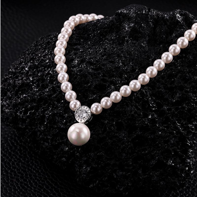 Elegant Moissanite Pearl Necklace - S925 Sterling Silver Minimalist Clavicle Chain for Women